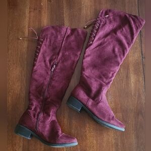 Top Moda Burgundy Wine Maroon‎ Faux Suede Over-the-knee Boots Sz 8.5